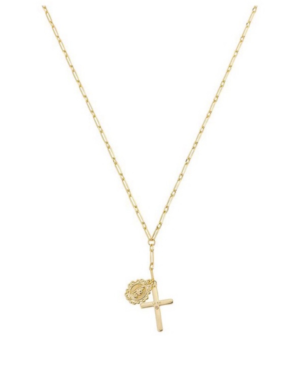 Gratitude & Grace 14k Gold Plated Virgin Mary Charm & Cross Pendant Necklace NEW - Picture 2 of 8